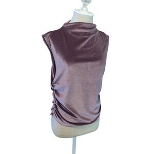 Whimsigoth Mauve Pink Velvet Mock Neck Ruched Top Sleeveless 90's Retro Medium